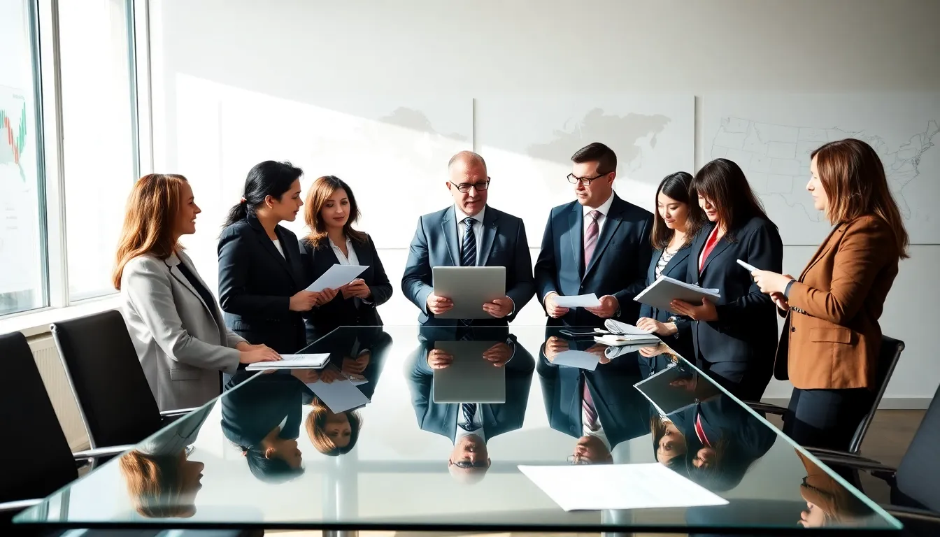 diverse political scientists collaborating in a modern office setting.