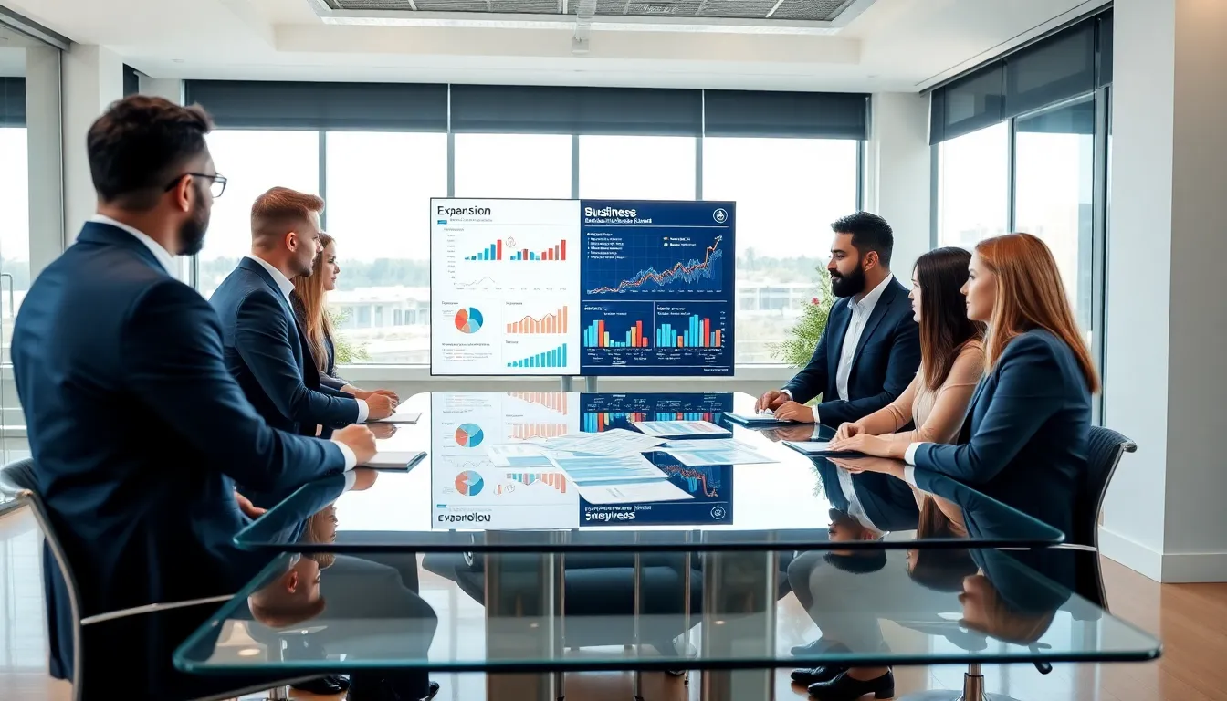 diverse team strategizing business expansion in a modern office.