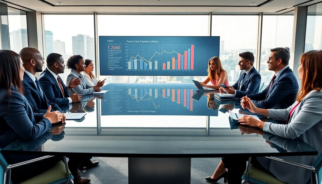 diverse group discussing political change in a modern conference room.